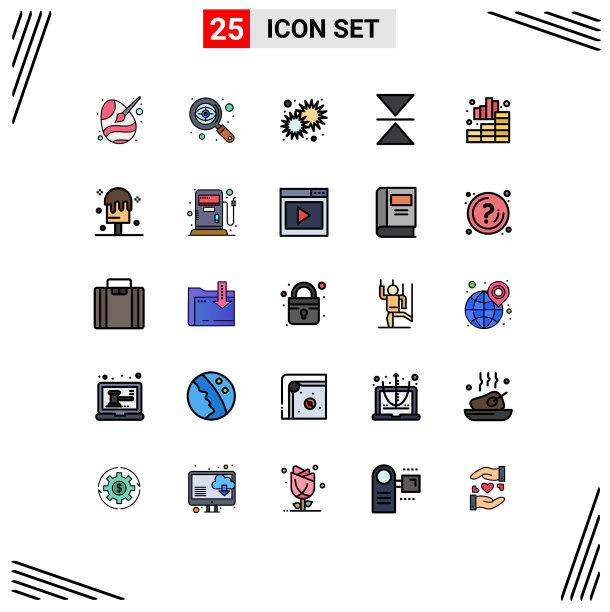 包装25个现代填充线平面颜色的标志图片下载