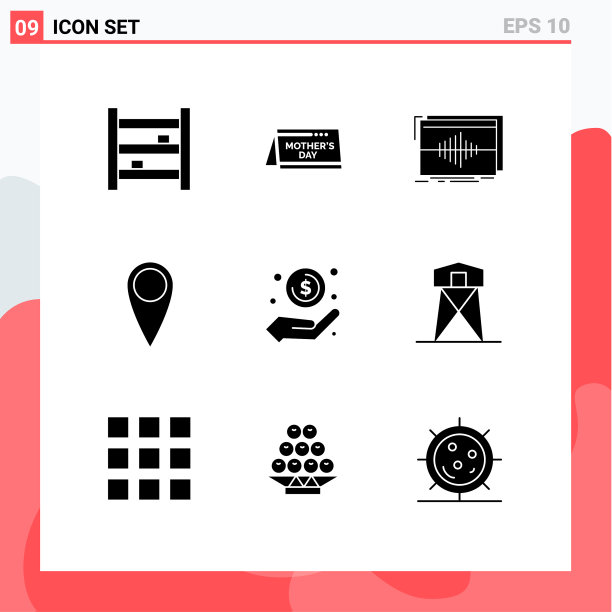 可编辑的线包9个简单的固体字形图片下载