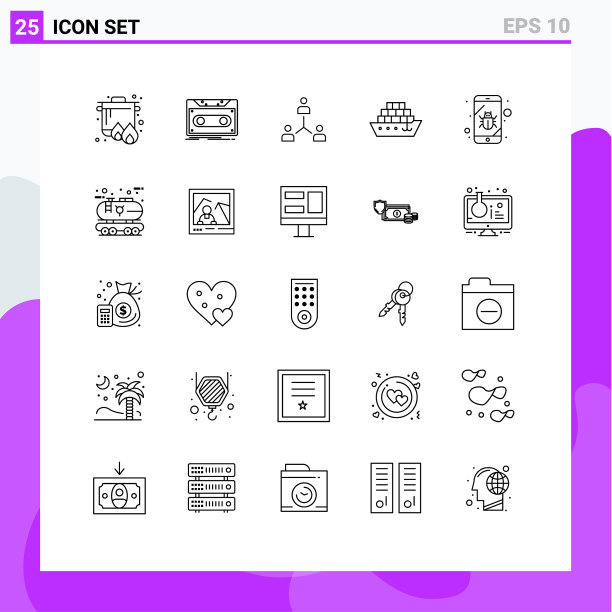 象形图设置了25条简单线条的船队图片下载