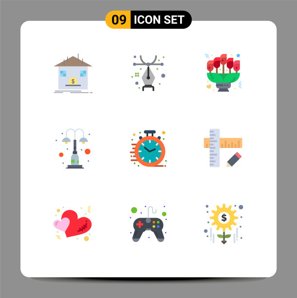 象形文字设置9个简单的平面颜色街道图片下载