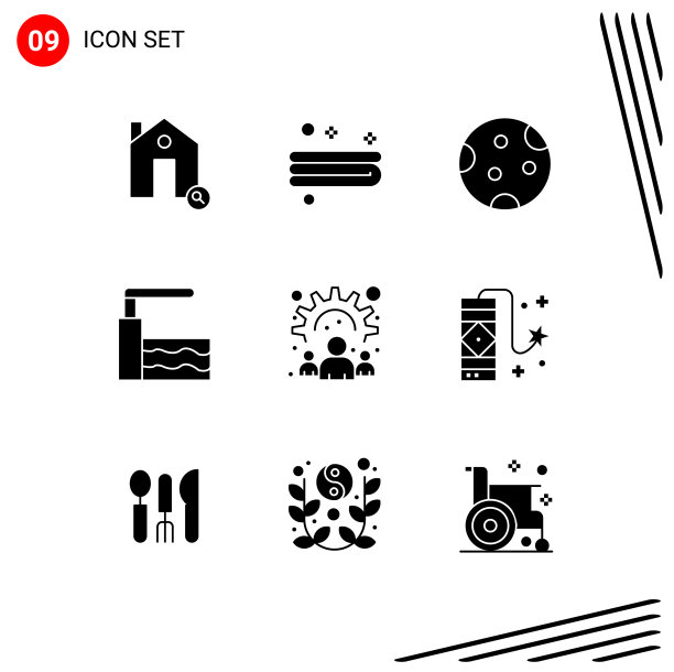 可编辑的线包9个简单的固体字形图片下载