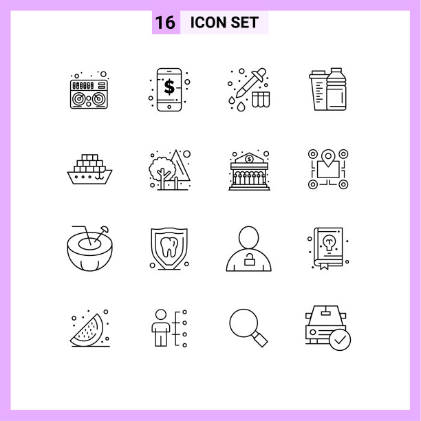 象形图设置16个简单轮廓油轮图片下载