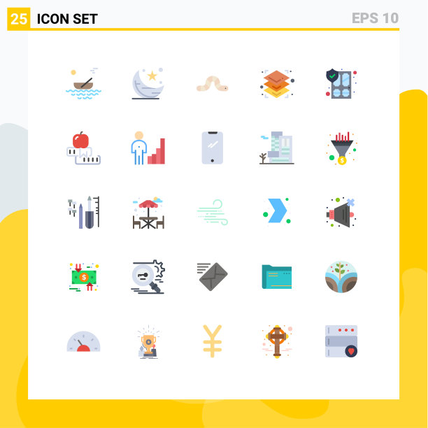 包装25个现代平面颜色的标志和符号图片下载