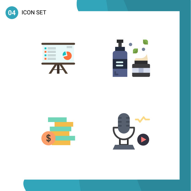 用户界面包4个基本的平面图标图片下载