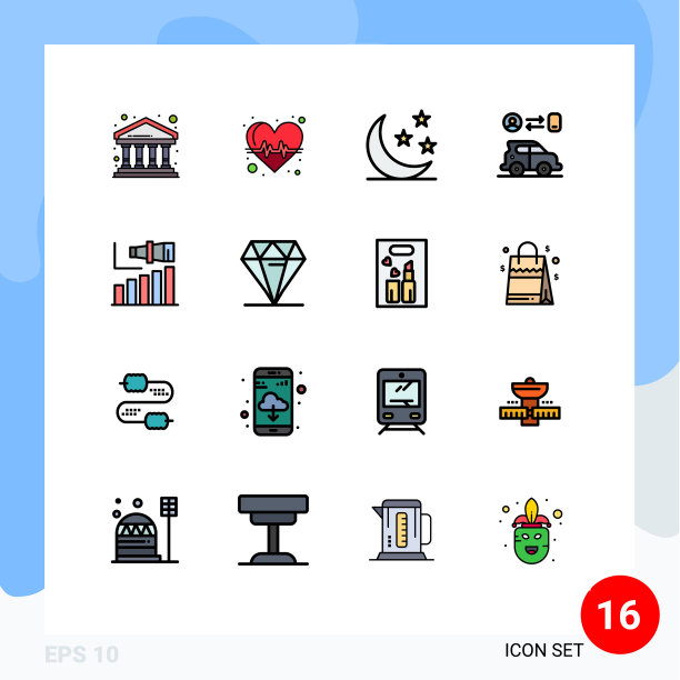 设置16商业平面彩色填充线条包图片下载