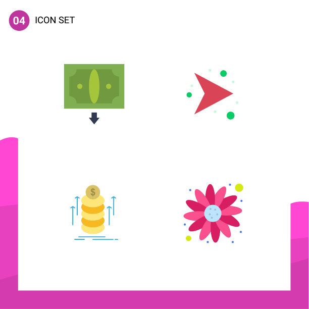 用户界面包4个基本的平面图标图片下载