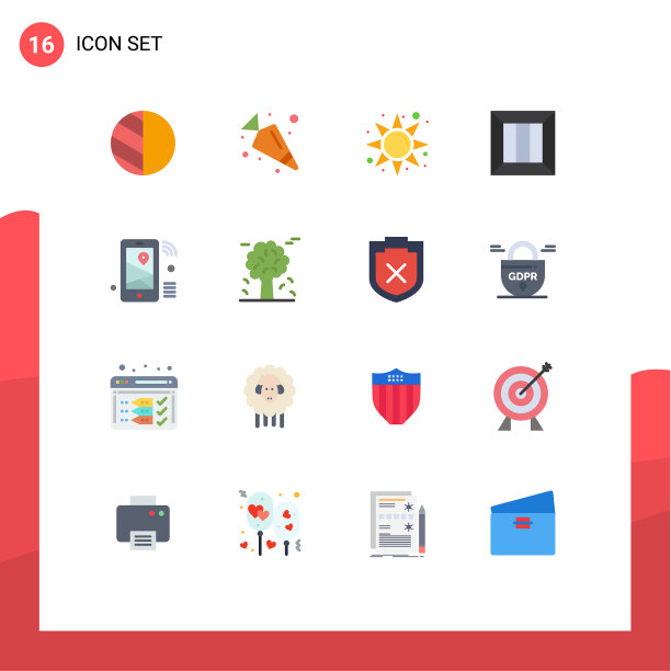 设置16个现代UI图标符号用于共享图片下载