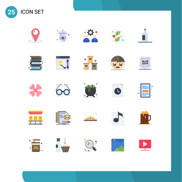 包装25个现代平面颜色的标志和符号图片下载