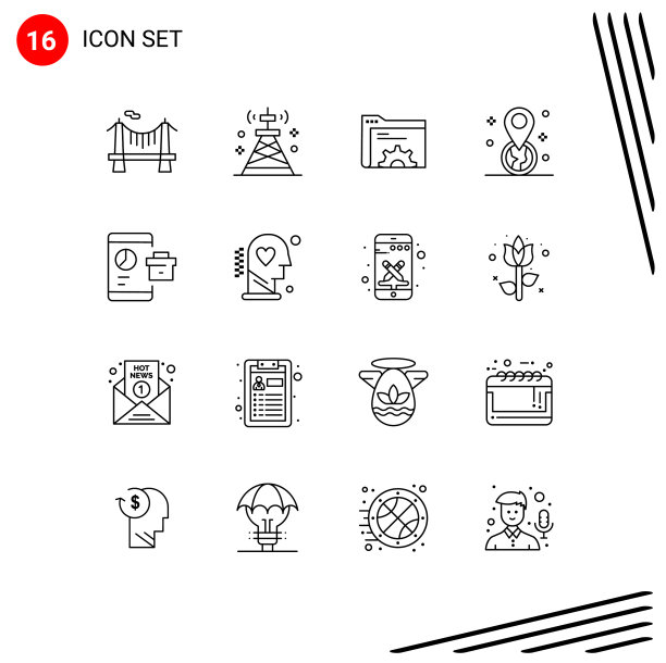 设置16个现代UI图标符号标志图片下载