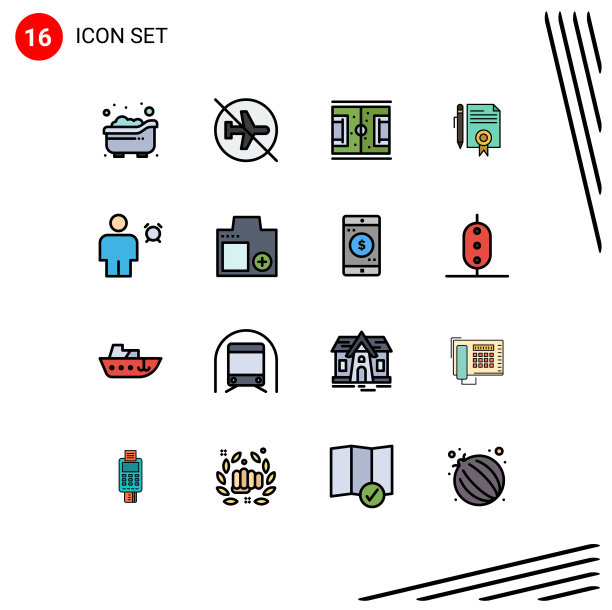 组16现代平面颜色填充线条集图片下载