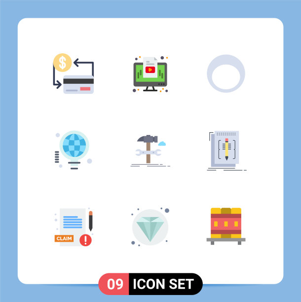 可编辑线包9个简单的平面颜色图片下载