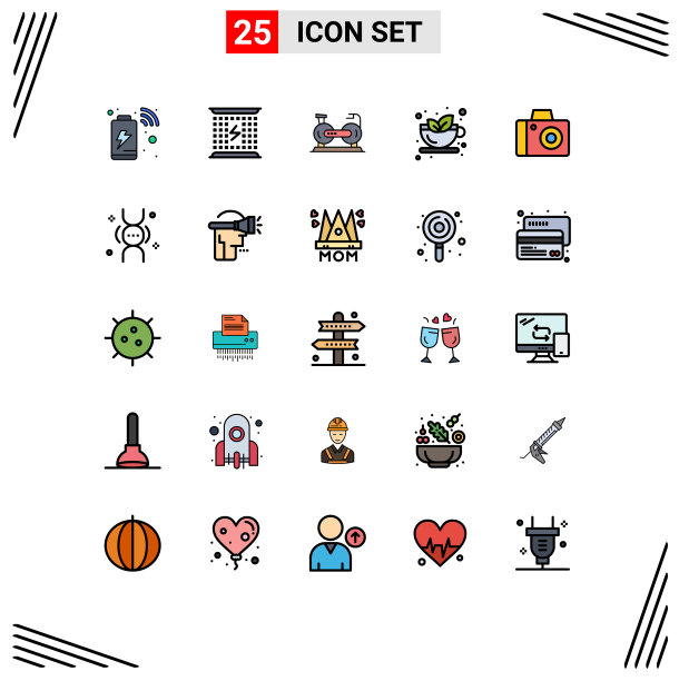 包装25个现代填充线平面颜色的标志图片下载