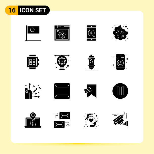 在栅格上设置16个固体符号用于电子进食图片下载