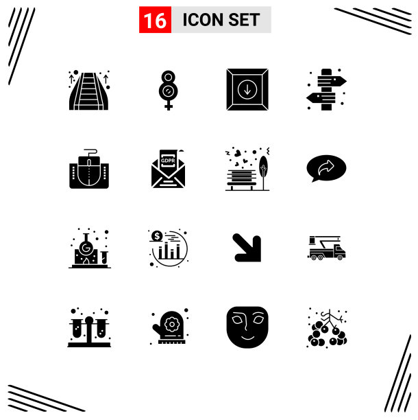 可编辑的线包16个简单的固体字形图片下载