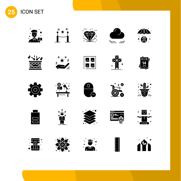 可编辑的线包25个简单的固体符号图片下载