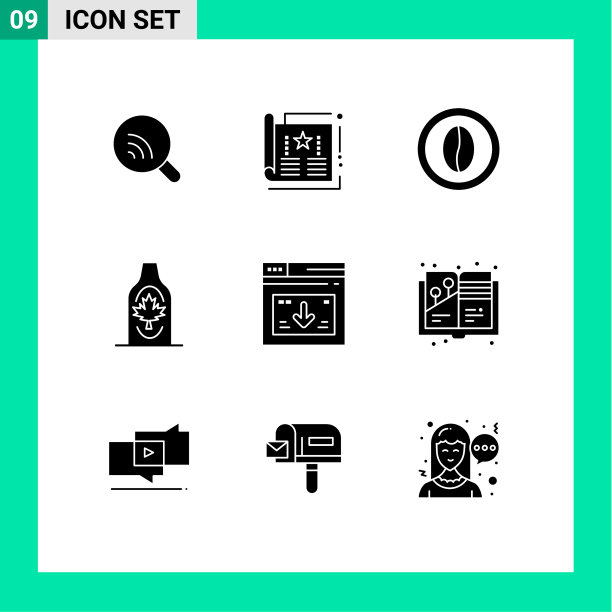 包9个创意坚实的符号叶秋天图片下载