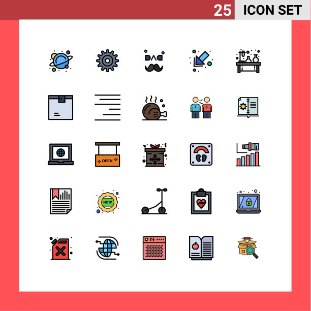 包装25个现代填充线平面颜色的标志图片下载