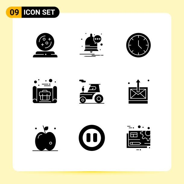 可编辑的线包9个简单的固体字形图片下载