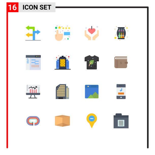 包装16个现代平面颜色的标志和符号图片下载