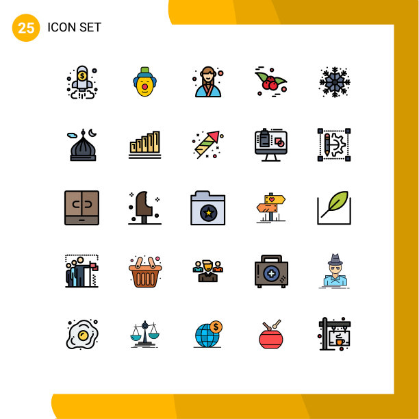 包装25个现代填充线平面颜色的标志图片下载