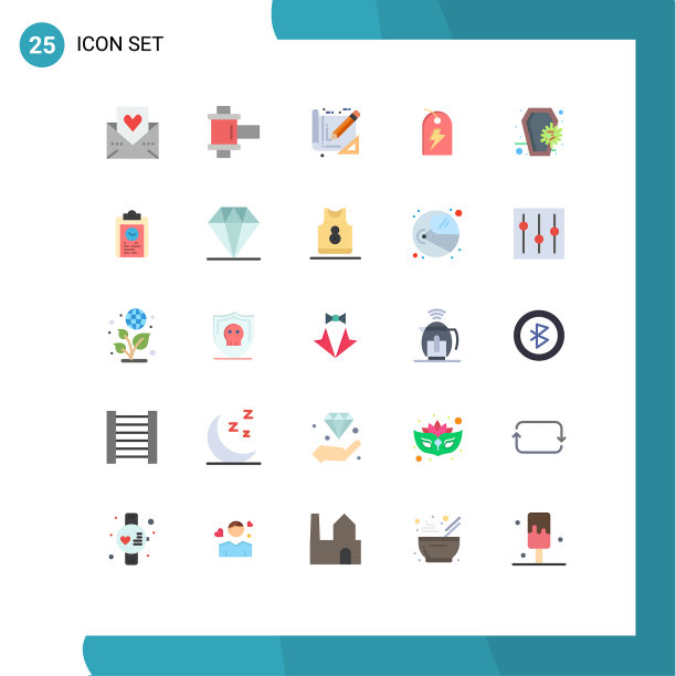 包装25个现代平面颜色的标志和符号图片下载