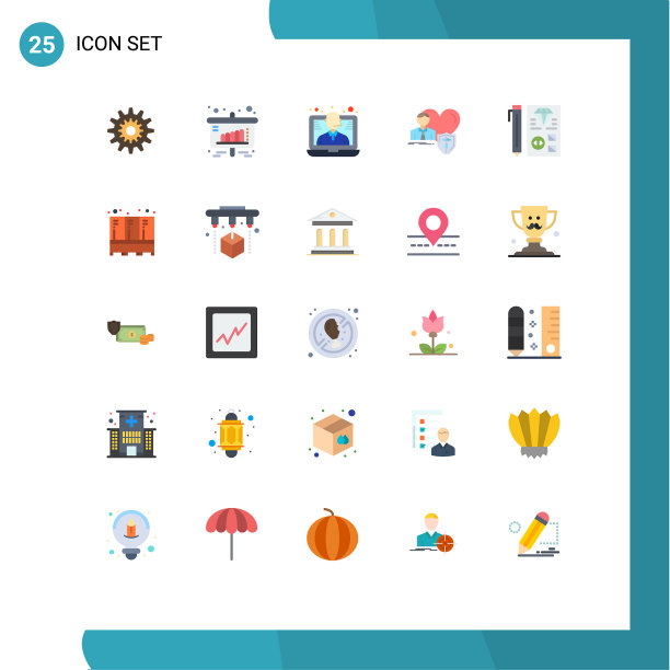 25个通用的平面颜色标志象征着家图片下载