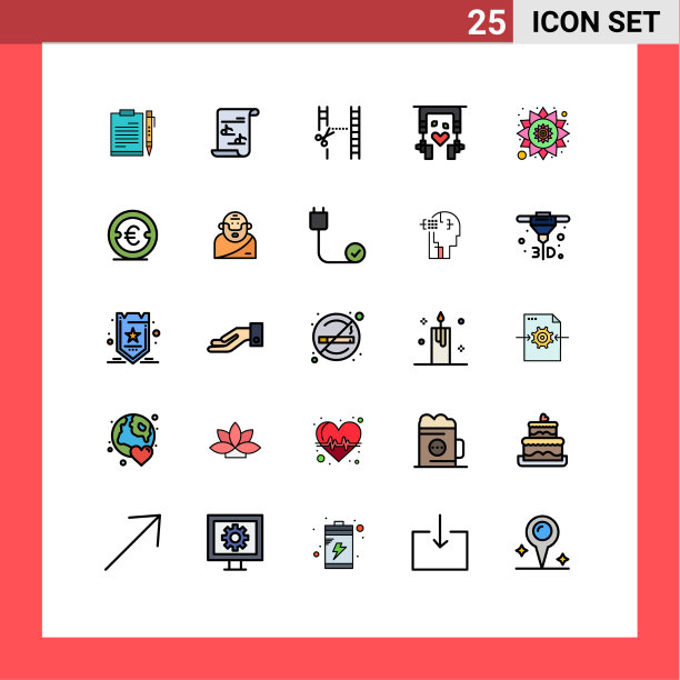 象形文字设置25条简单填充线平图片下载