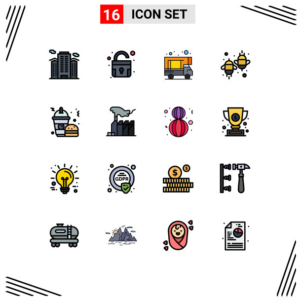 包装16个现代平色填充线条标志图片下载