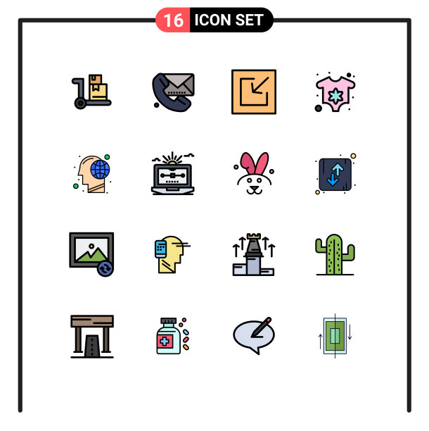 包装16个现代平色填充线条标志图片下载