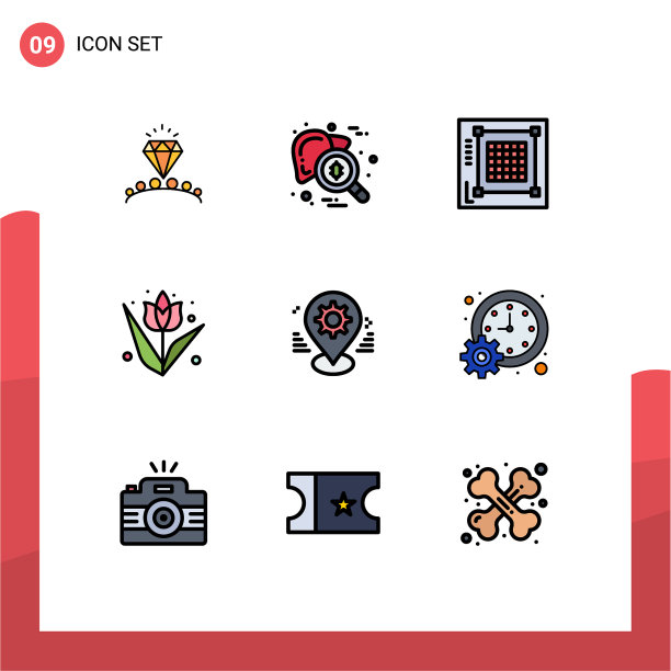 包装9个现代填充线和平色标志图片下载