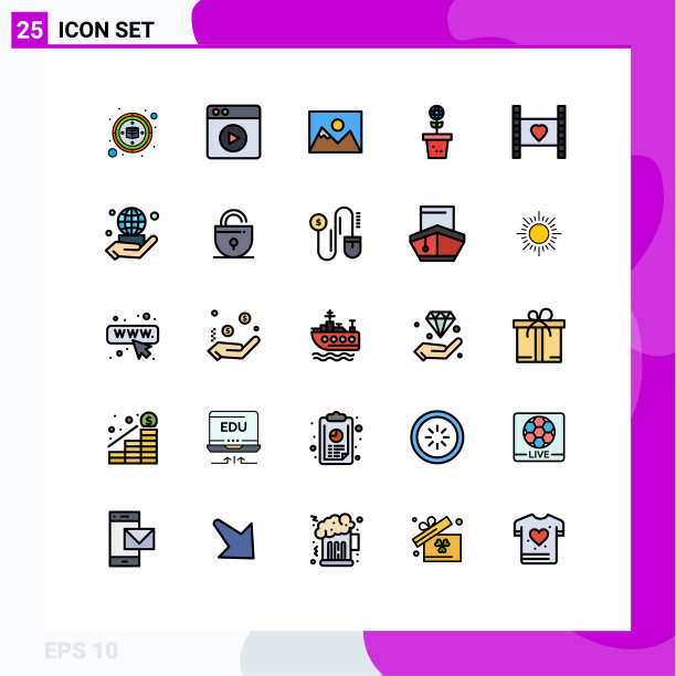 包25个创意填充线平色图片下载