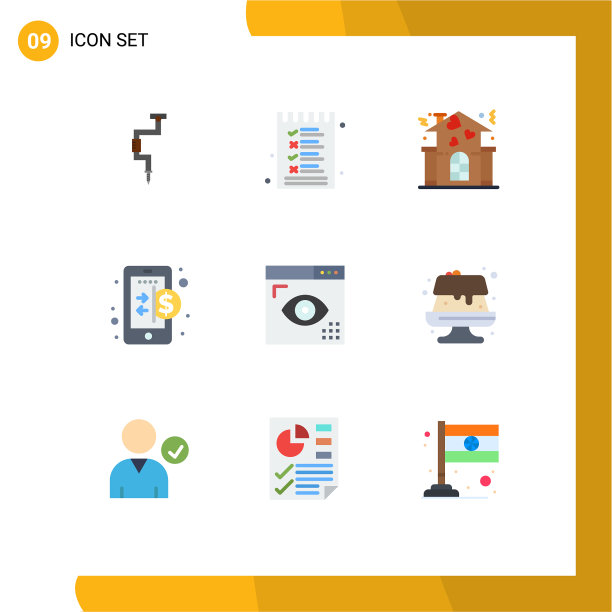 可编辑线包9个简单的平面颜色图片下载