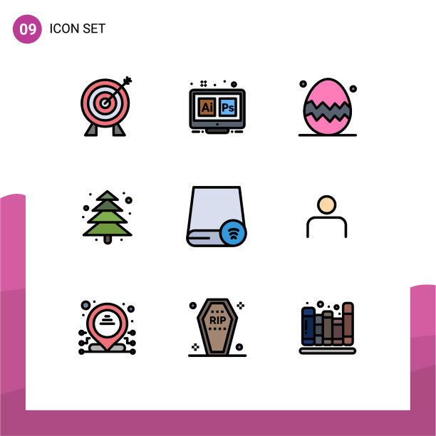 9主题填充线平色和可编辑图片下载