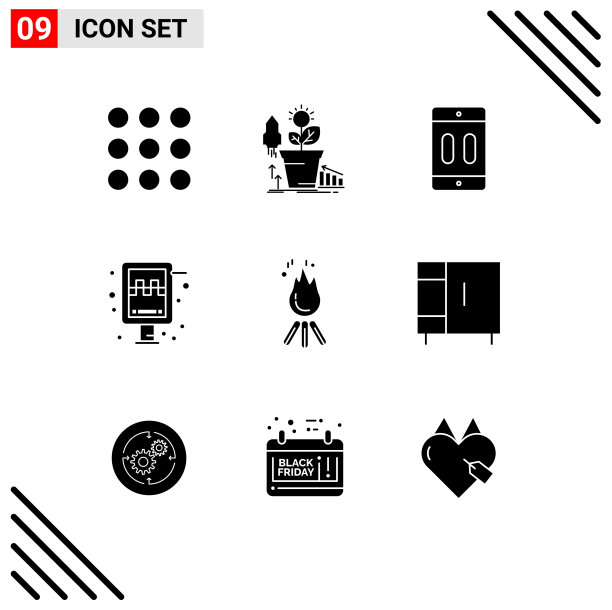 可编辑的线包9个简单的固体字形图片下载