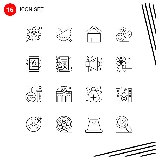 Pictogram设置16个简单的轮廓卡表情符号图片下载