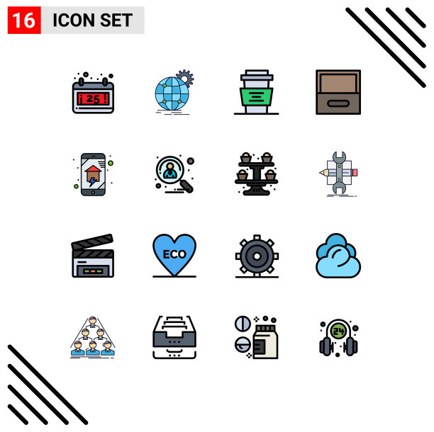 包16条创意平色填充线条图片下载