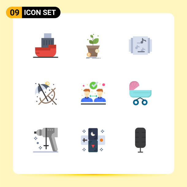 包9个创意平面颜色的协作图片下载