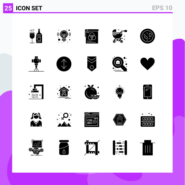 可编辑的线包25个简单的固体符号图片下载