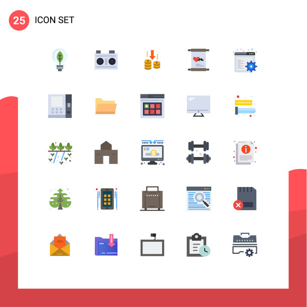 象形图设置25个简单的平色齿轮图片下载