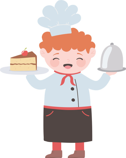 有蛋糕和拼盘服务的厨师男孩卡通图片下载