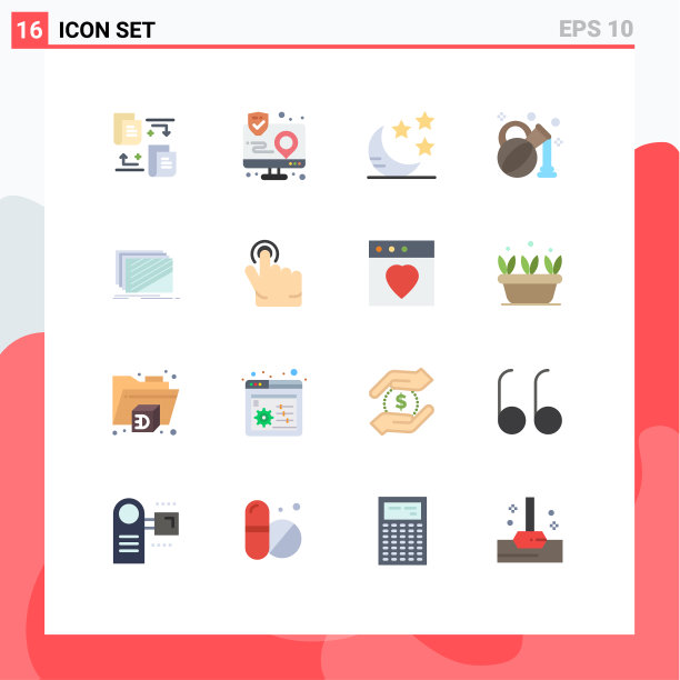 包装16个现代平面颜色的标志和符号图片下载