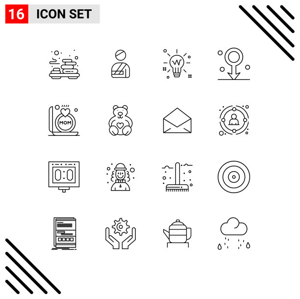 为环形医疗保健在网格上设置16个轮廓图片下载