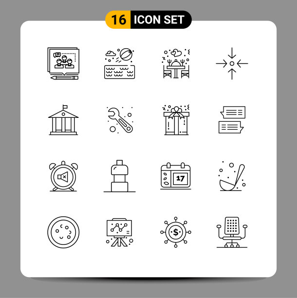 16个世界性的大纲符号象征着货币银行图片下载