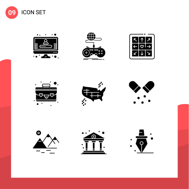 包9个创造性的固体符号状态地图图片下载