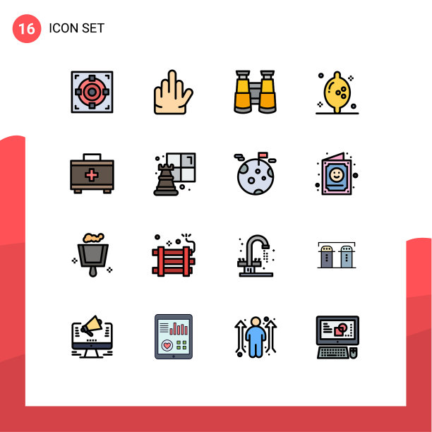 包装16个现代平色填充线条标志图片下载