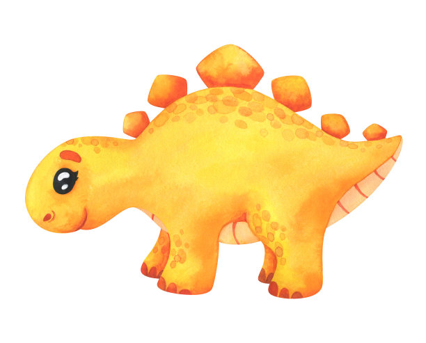 黄色的剑龙。卡通恐龙有翅膀。儿童的水彩插图孤立的白色背景。可爱的人物装饰，贴纸，印有历史动物图片下载