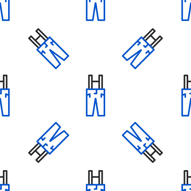 线裤子与吊带图标隔离无缝模式在白色背景。色彩斑斓的轮廓的概念。向量图片下载