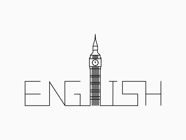 孤立的线性黑色线连续单词文本英语字母与大本钟塔，排印上白色的标志，横幅，标签，背景，壁纸，旅游，教育元素。矢量设计。图片下载