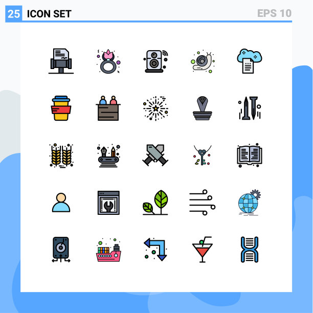 包装25个现代填充线平面颜色的标志图片下载