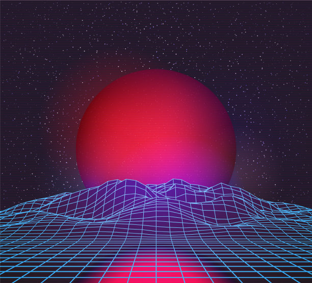 复古80年代未来深空设计线框图片下载
